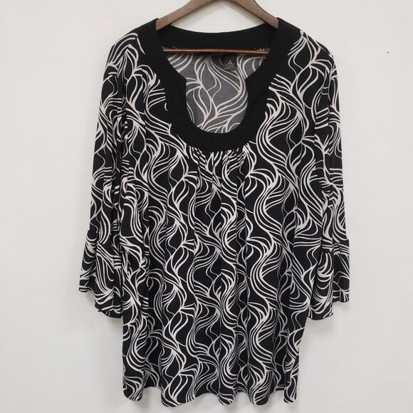 Maggie Barnes Womens Bell Sleeve Geometric Top Size 3X Stretch Office Artsy - Picture 1 of 9